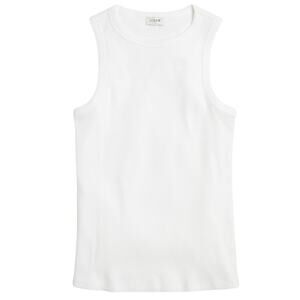 NWT J.Crew Factory Ribbed Tank Top White XXS High Neck Slim Fit Cotton Blend